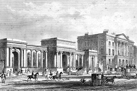 London, Apsley House and the entrance to Hyde Park, steel engraving c. 1850.